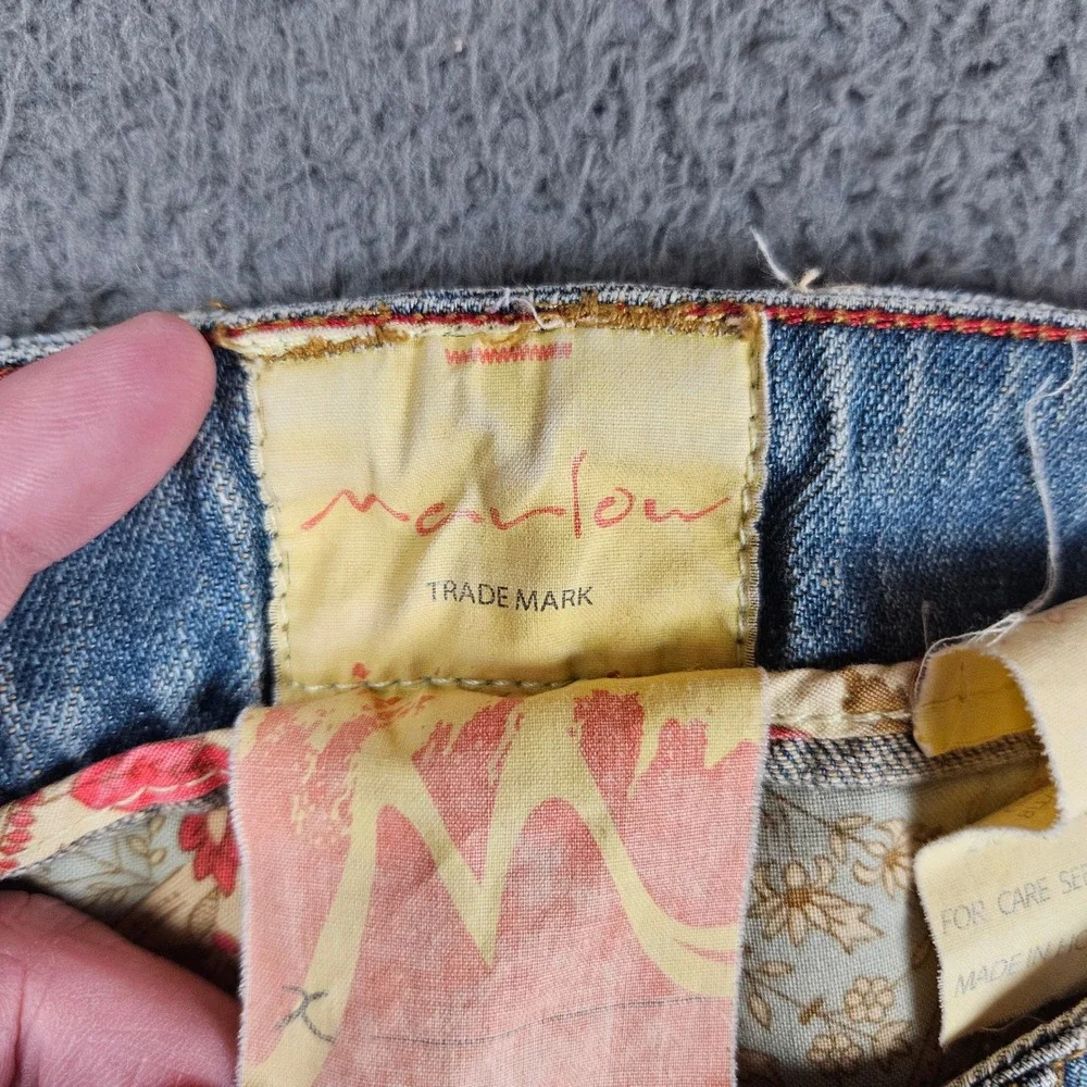 Marlow Womens Low Rise Bootcut Jeans Light Wash Distressed Patchwork 30x33‎